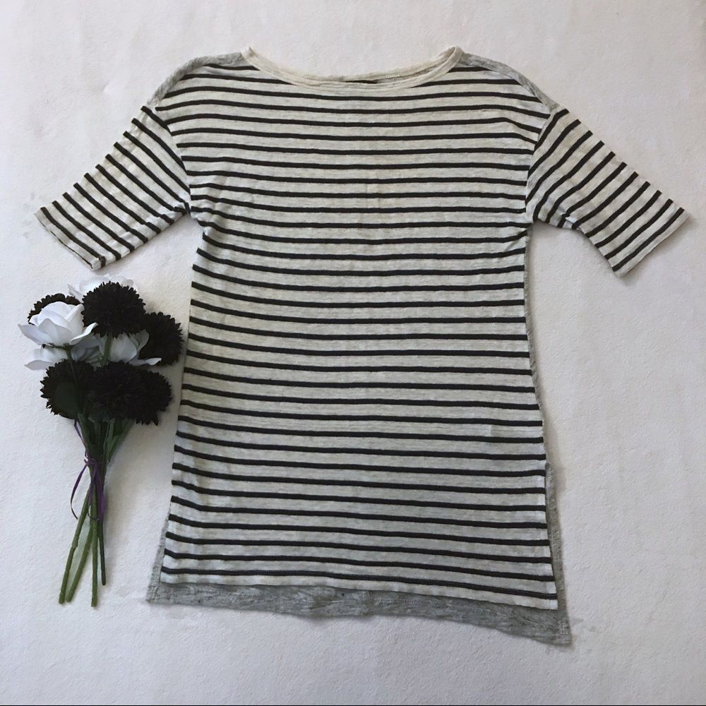 Banana Republic Striped Tee Linen Size XS Navy Cream Gray